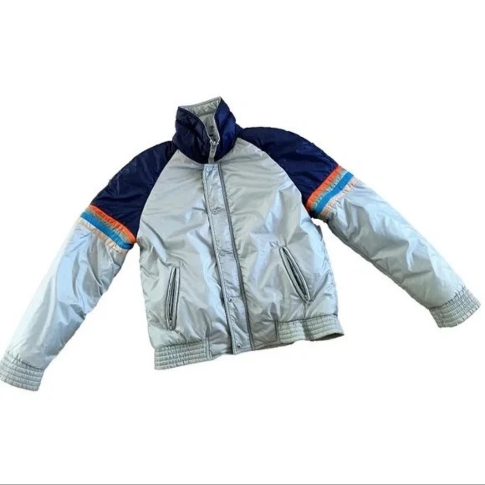Goldwin Japan Vintage 90's Ski Jacket Silver Navy with Multicolored Stripes Sz M